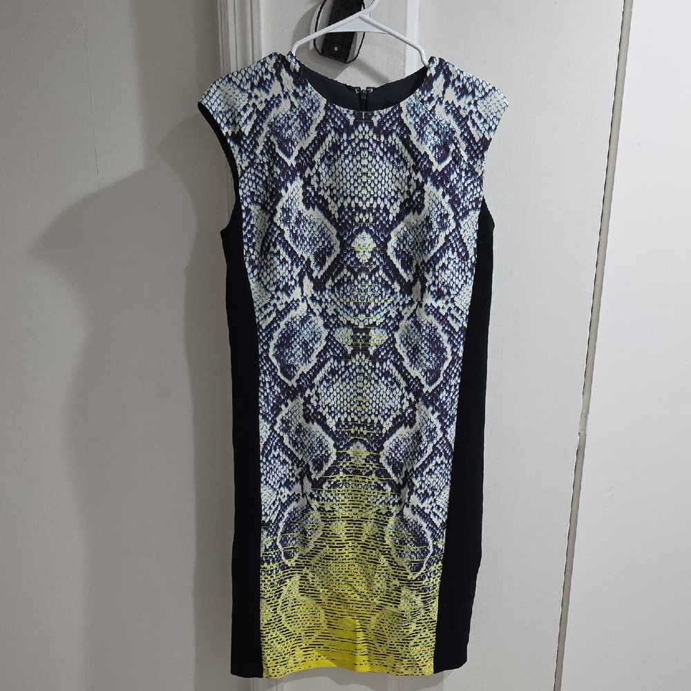 Magaschoni Black and Yellow Snake Print Midi Dress